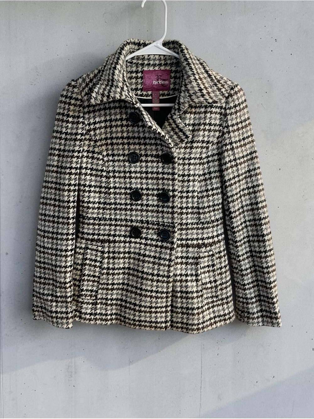 Epic Threads Houndstooth Wool Blend Cropped Peacoat Jacket Large